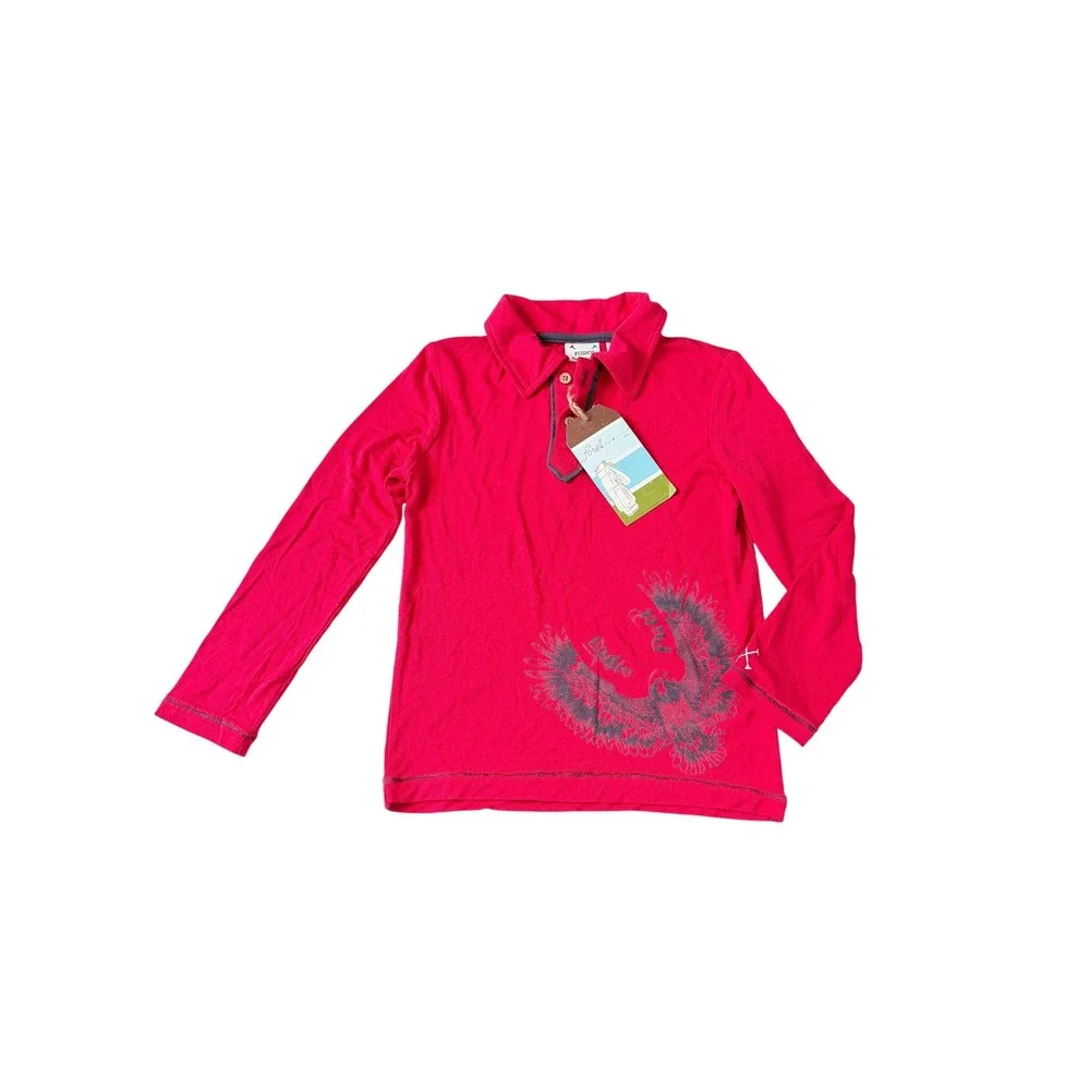 NWT Fore Axel & Hudson Boys Red Bamboo Long Sleeve Eagle Polo Shirt Top 5 New‎